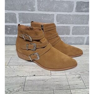 Aqua Blane Brown‎ Leather Studded Ankle Boots Western Zipper Buckle Size 10M